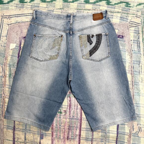Ecko Unltd. Other - Vintage Y2K Ecko Unltd Light Wash Denim Short 38 Embroidered Pocket Rhino Baggy